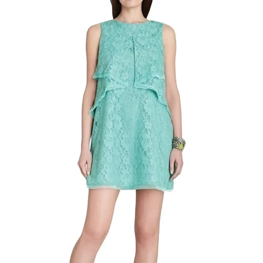 A8 NWT BCBG MAXAZRIA Amelie Lt Aqua Lace Flounce Layer Top Dress Size XXS $230 - Picture 1 of 8